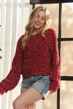 Load image into Gallery viewer, 4767-LONG SLEEVE DISTRESS KNIT SWEATER TOP-RED
