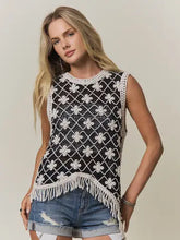 Load image into Gallery viewer, 6255- Asymmetrical Fringe Hem Crochet Top- BLACK

