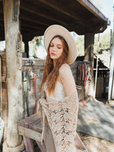Load image into Gallery viewer, 5973-Crochet Floral Petal Kimono Wrap-MOCHA

