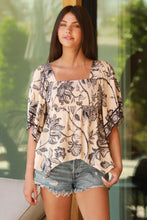 Load image into Gallery viewer, 5179-Square Neck Hanky Hem Kimono Sleeve Top-BLK/WT
