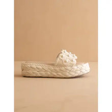 Load image into Gallery viewer, 6138- The Candice | Ivory Floral Raffia Platform Slide
