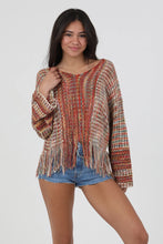 Load image into Gallery viewer, 5589- V Neck Fringe Hem Pullover Sweater-RUST
