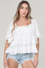 Load image into Gallery viewer, 5289- Lace Trim Square Neck Blouse-WHITE
