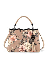 Load image into Gallery viewer, 6552- Violette Vegan Leather Floral Print Crossbody Satchel-BEIGE
