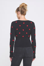 Load image into Gallery viewer, 5860-Cardigan with Contrast 3D Hearts-BLACK
