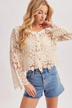 Load image into Gallery viewer, 6359- Open Knit Button Crochet Cardigan Cropped Top-NATURAL
