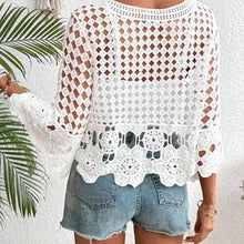 Load image into Gallery viewer, 6180- Crochet Cropped LACE UP TOP-WHITE
