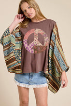 Load image into Gallery viewer, 5528-Boho Peace Vintage Graphic Boho Poncho Top-BROWN
