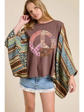 Load image into Gallery viewer, 5528-Boho Peace Vintage Graphic Boho Poncho Top-BROWN
