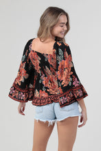 Load image into Gallery viewer, 5442-V Neck Smocked Bust Wide Bell Sleeve Top
