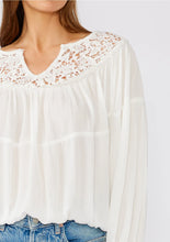 Load image into Gallery viewer, 4258-Billowy Long Sleeve Crochet Bib Blouse-WHITE
