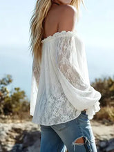 Load image into Gallery viewer, 6468- Western Boho Off-Shoulder Lace Ruffle Top-CREAM
