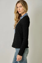 Load image into Gallery viewer, 6577- Denim Mix Textured Knit Henley Top-BLACK
