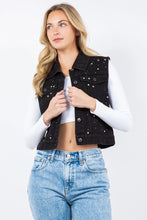 Load image into Gallery viewer, 4608-Iconic Denim Vest Jacket with Rhinestones-BLACK
