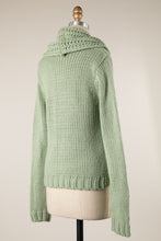 Load image into Gallery viewer, 4718-Cowl Neck Ribbed Trim Cable Knit Sweater-MOSS
