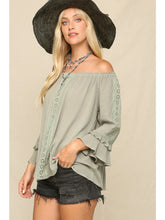 Load image into Gallery viewer, 5152-Lightweight Flowy Top with An Off Shoulder-OLIVE
