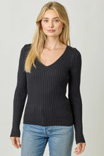 Load image into Gallery viewer, 5770-Plunging V-Neck Sweater Top-BLACK
