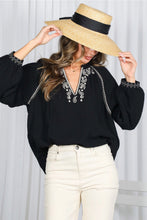 Load image into Gallery viewer, 6345- Paisley Embroidered V-Neck Cotton Gauze Blouse -BLACK
