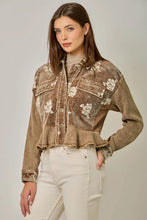 Load image into Gallery viewer, 6732- Embroidered Mixed Media Jacket-WASHED TOFFEE
