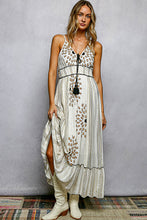 Load image into Gallery viewer, 5802- POL Deep V-Neck Tassel Ruffle Embroidered Trim Maxi Dress
