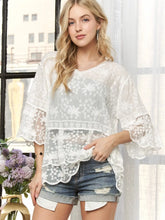 Load image into Gallery viewer, 5933-Bell Sleeves Lace Blouse Scallop Edge-WHITE
