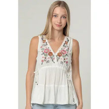Load image into Gallery viewer, 6254- Embroidered V Neck Tank Top with Side Ties
