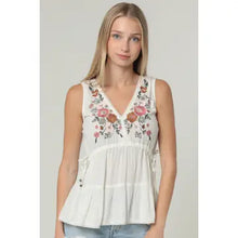 Load image into Gallery viewer, 6254- Embroidered V Neck Tank Top with Side Ties
