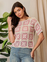 Load image into Gallery viewer, 5236- GRANNY SQUARE CROCHET TOP-PINK
