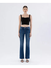 Load image into Gallery viewer, 5869- LOVERVET Mid Rise Raw Hem Dark Wash Bootcut Jeans
