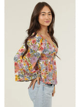 Load image into Gallery viewer, 5822-Twist Front Flare Bell Sleeve Floral Print Top
