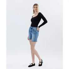 Load image into Gallery viewer, 6137- RISEN-High Rise Raw Hem Bermuda Shorts
