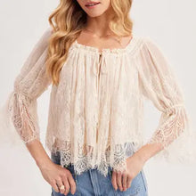 Load image into Gallery viewer, 6312- Wide Neck Ruffled Eyelash Lace Blouse -IVORY

