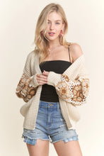 Load image into Gallery viewer, 4568- Crochet Sleeve Sweater Cardigan-NATURAL
