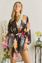 Load image into Gallery viewer, 3439-CHIFFON FLORAL KIMONO CARDIGAN-BLACK
