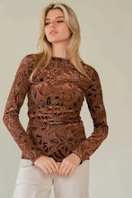 Load image into Gallery viewer, 5523-Mesh Patern Printed Long Sleeve Layering Top-BROWN
