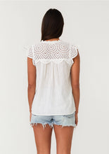 Load image into Gallery viewer, 5189-Cotton Eyelet Cap Sleeve V Neck Top-WHITE
