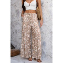 Load image into Gallery viewer, 5128-Allover Print Drawstring Pockets Wide Leg Pants-KHAKI
