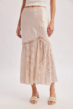 Load image into Gallery viewer, 6369- Romantic Satin Lace Trimmed Split Midi Skirt-OATMEAL
