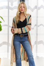 Load image into Gallery viewer, 4771-FRINGE HEM MULTI STRIPE CARDIGAN-IVORY
