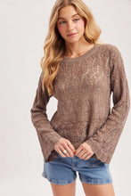 Load image into Gallery viewer, 6352- Boho Pointelle Open Knit Top Pullover-MUSHROOM
