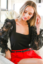 Load image into Gallery viewer, 5720- Floral Embellishment Ruffle Accent Blouse-BLACK
