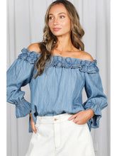 Load image into Gallery viewer, 6008-Casual Off the Shoulder Chambray Denim Blouse
