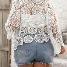 Load image into Gallery viewer, 6179- Boho Crochet Lace Cutout CARDIGAN-WHITE
