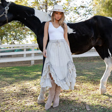 Load image into Gallery viewer, 6040- Rustic Bohemian: Asymmetrical Embroidered Midi Skirt
