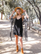 Load image into Gallery viewer, 6088- Contrast Mesh Cotton Lace Longline Kimono -BLACK
