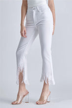Load image into Gallery viewer, 4290-High Rise Crop Flare Jean with Fringe Hem-WHITE

