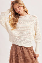 Load image into Gallery viewer, 6366- Boat Neck Balloon Sleeved Pointelle Knit Sweater-CREAM
