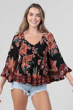 Load image into Gallery viewer, 5442-V Neck Smocked Bust Wide Bell Sleeve Top
