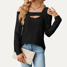 Load image into Gallery viewer, 5508-Square Neck Cold Shoulder Long Sleeve Top-BLACK
