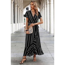 Load image into Gallery viewer, 4614-Strip Knot Belt Split V Neck Hem Ruffle Fit Dress
